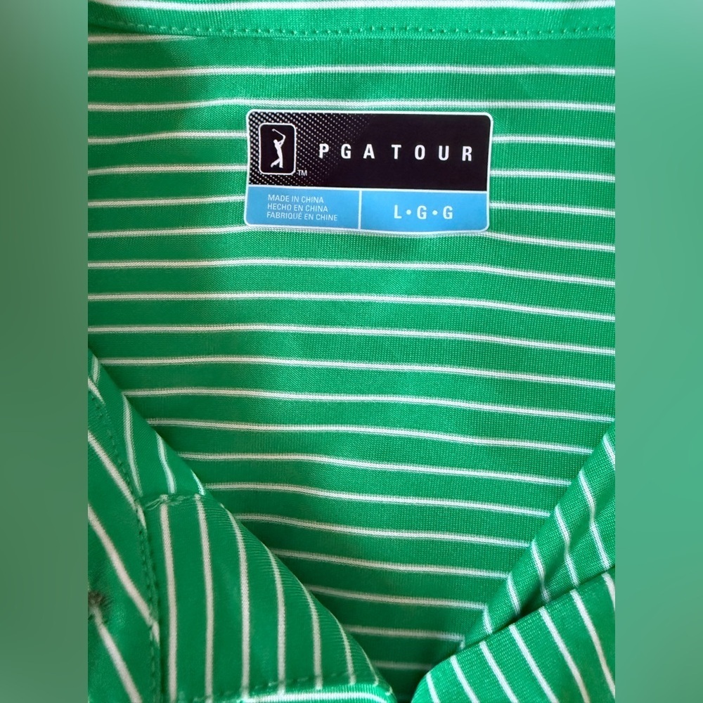 PGA TOUR Mens Green White Striped Golf Polo Shirt Short Sleeve Size Large NWT - Picture 6 of 8